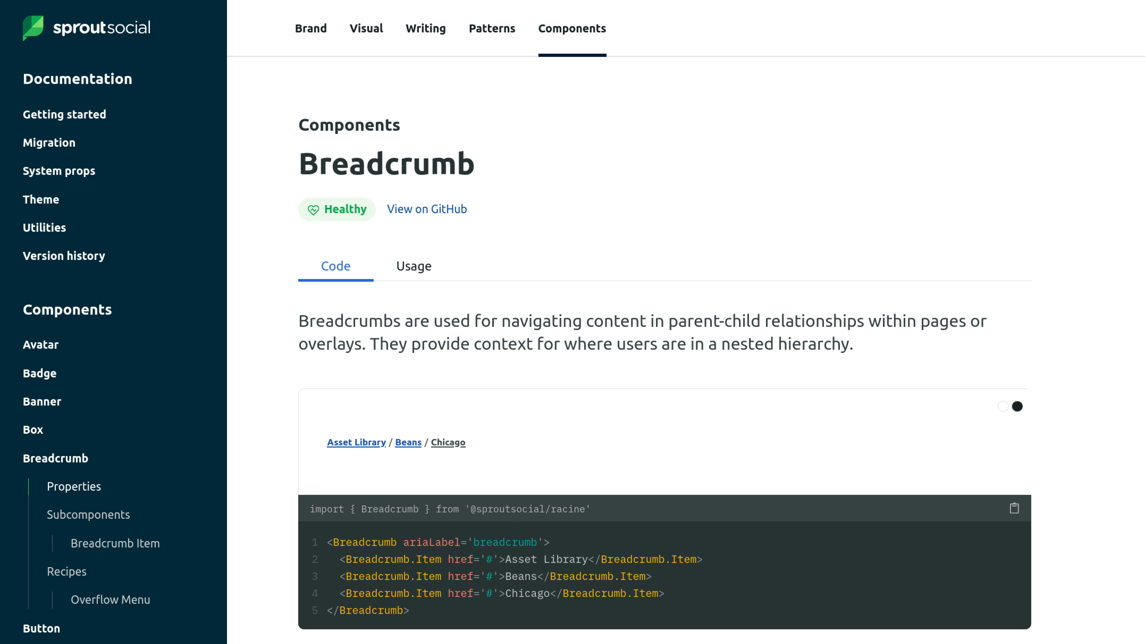 Breadcrump component - Seeds design system